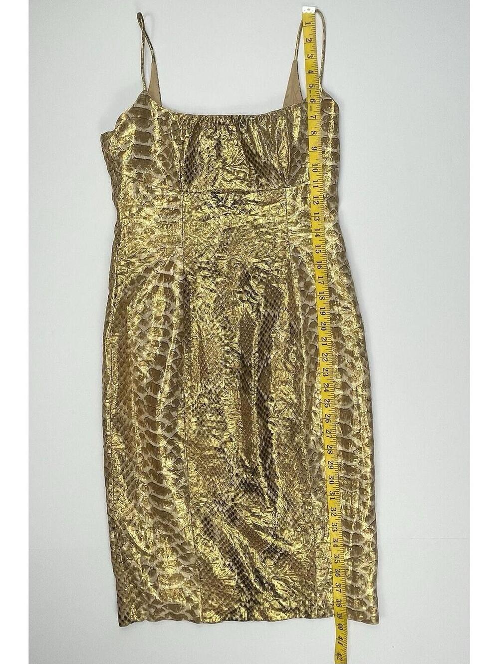 Tracy Reese Vintage Silk Gold Metallic Snakeskin Dress 8 Cocktail Back Bow - Picture 6 of 8